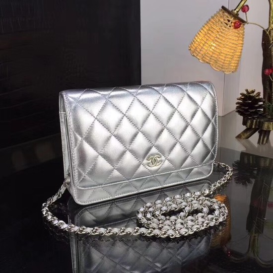 Chanel WOC Original Sheepskin Leather Flap cross-body bag CF33814 Silver Silver chain