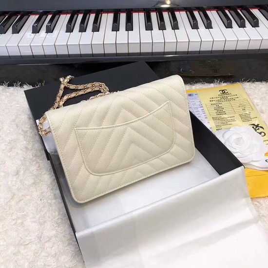 Chanel WOC Original Caviar Leather Flap cross-body bag V33814 cream gold chain