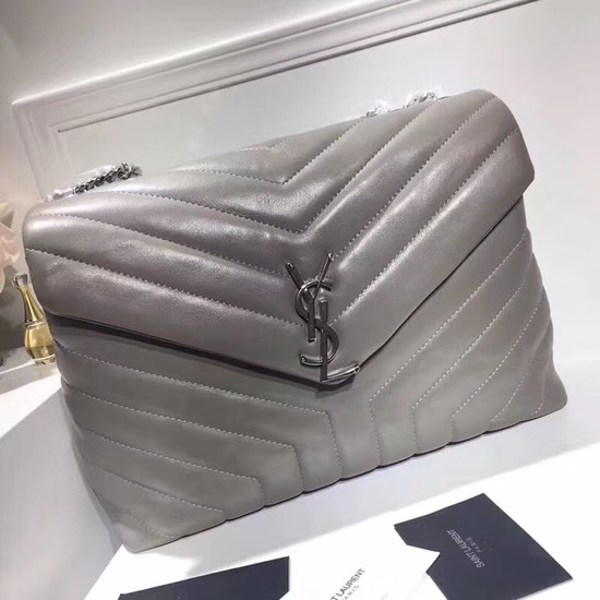 SAINT LAURENT Loulou Monogram medium quilted leather shoulder bag 74558 grey