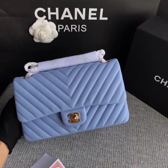 Chanel Flap Original sheepskin Shoulder Bag 1112V Light blue gold chain