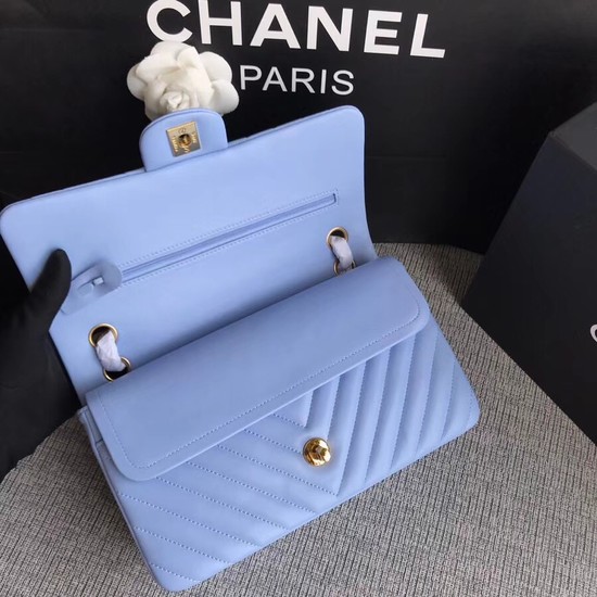 Chanel Flap Original sheepskin Shoulder Bag 1112V Light blue gold chain