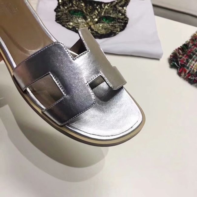 Hermes lady leather fashion Slipper HO809HMJ silver