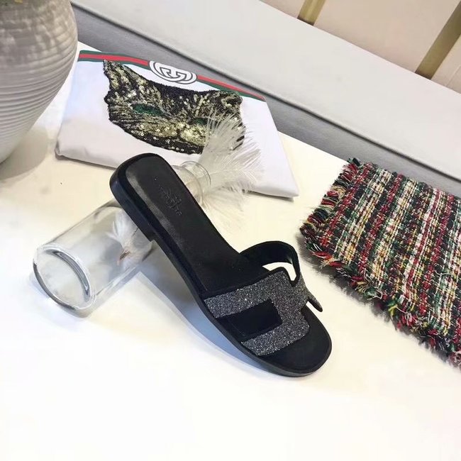 Hermes lady leather fashion Slipper HO812HMJ Silver grey