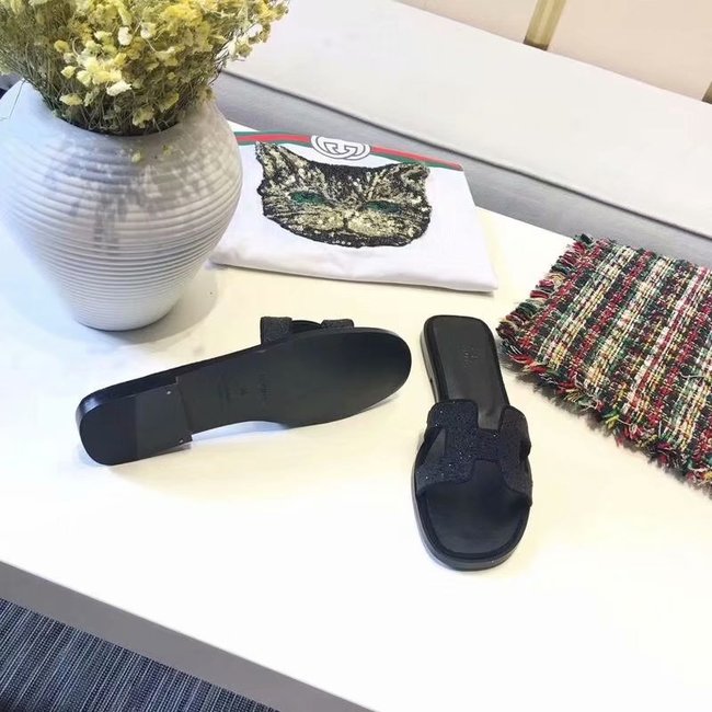 Hermes lady leather fashion Slipper HO812HMJ black