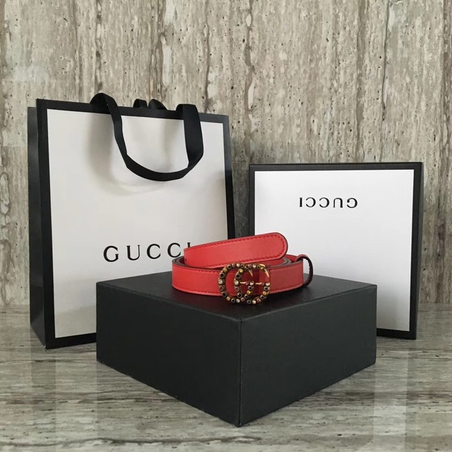 Gucci Leather belt with crystal Double G buckle G22555 red