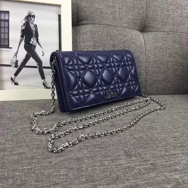 LADY DIOR CLUTCH IN BLUE CANNAGE LAMBSKIN S0204