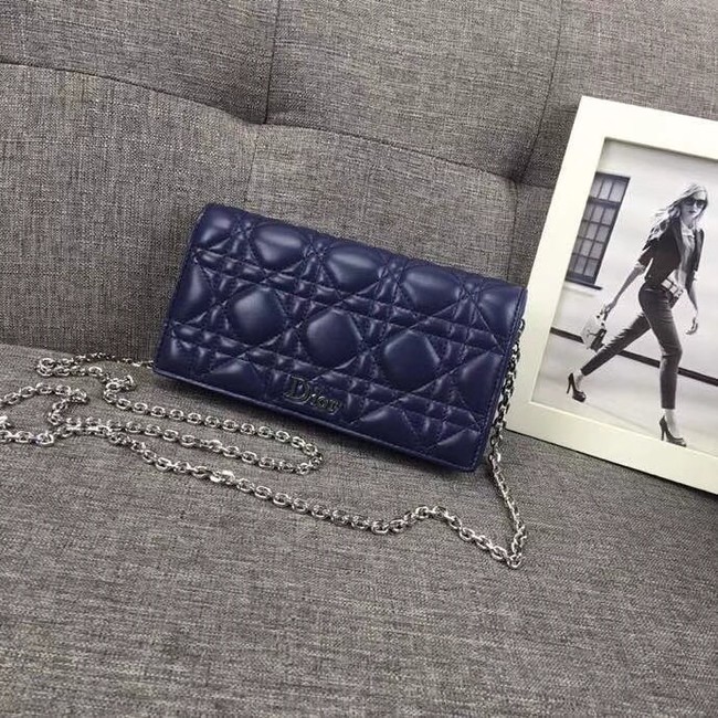 LADY DIOR CLUTCH IN BLUE CANNAGE LAMBSKIN S0204