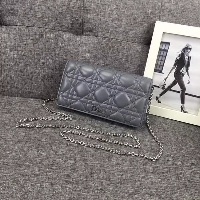 LADY DIOR CLUTCH IN GREY CANNAGE LAMBSKIN S0204