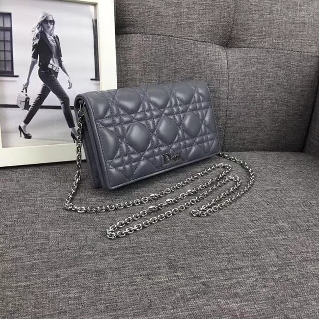 LADY DIOR CLUTCH IN GREY CANNAGE LAMBSKIN S0204