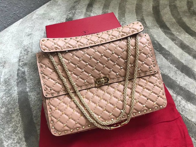 VALENTINO Spike quilted leather large shoulder bag 0027 pink