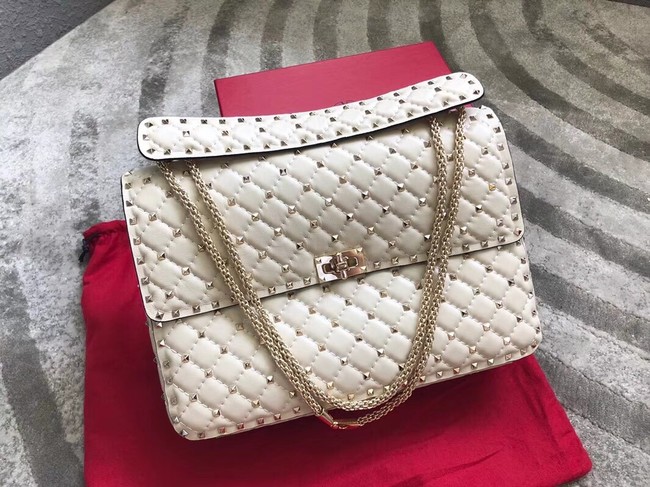 VALENTINO Spike quilted leather large shoulder bag 0027 white