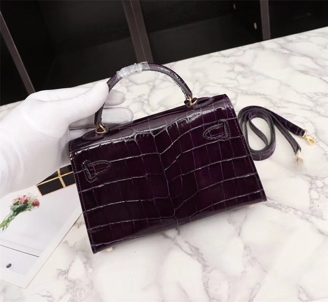 Hermes Kelly 19cm Tote Bag crocodile Leather KL19 purple