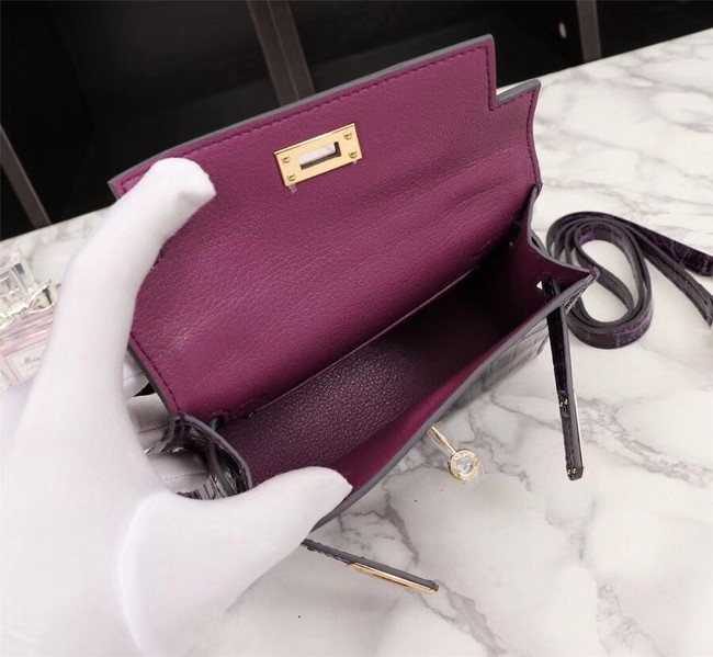 Hermes Kelly 19cm Tote Bag crocodile Leather KL19 purple