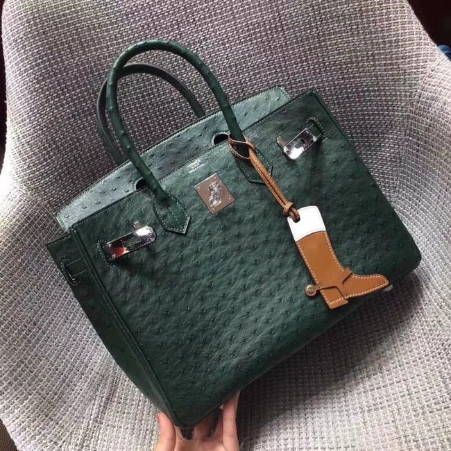 Hermes Real ostrich leather birkin bag BK35 green