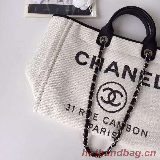 Chanel Original Tote Shopping Bag Canvas Calfskin & Silver-Tone Metal 92298 white