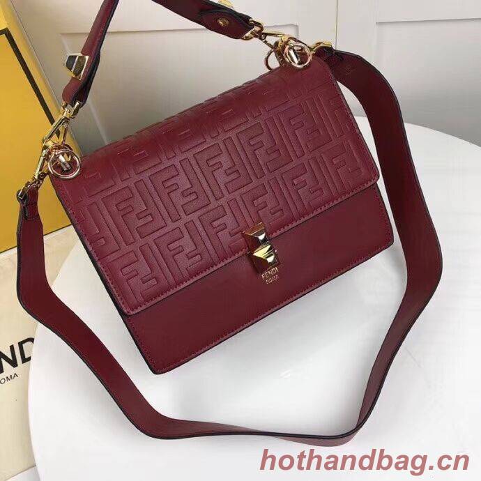 FENDI Kan I Leather Shoulder Bag F9235 red