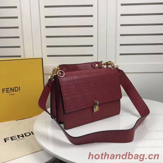 FENDI Kan I Leather Shoulder Bag F9235 red