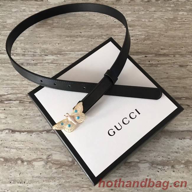 Gucci leather belt with butterfly A409418 Black