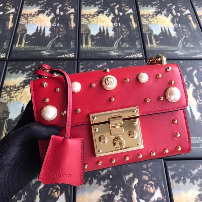 Gucci Padlock small GG Pearl shoulder bag 409487 red