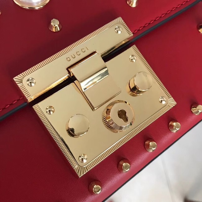 Gucci Padlock small GG Pearl shoulder bag 409487 red