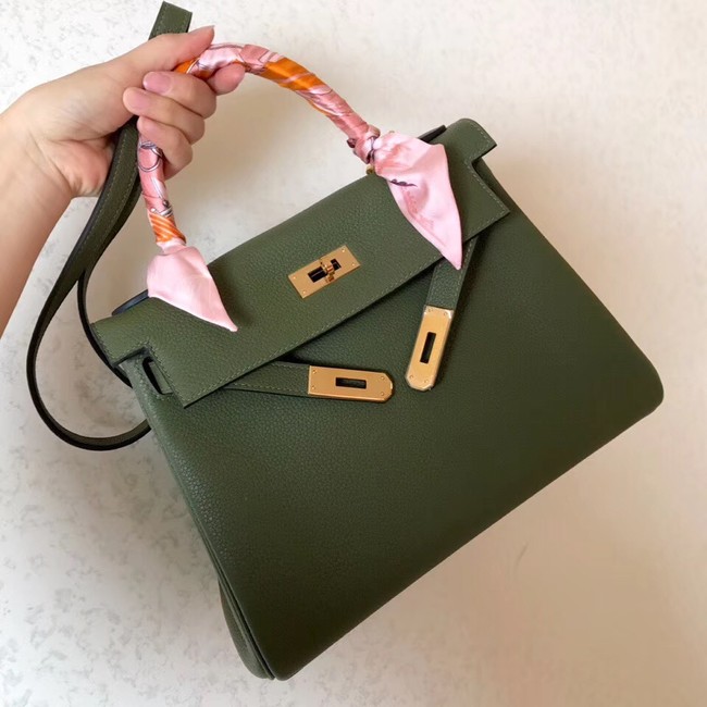 Hermes original Togo leather kelly bag KL320 Blackish green