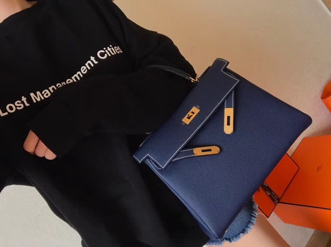 Hermes original Togo leather kelly bag KL320 dark blue