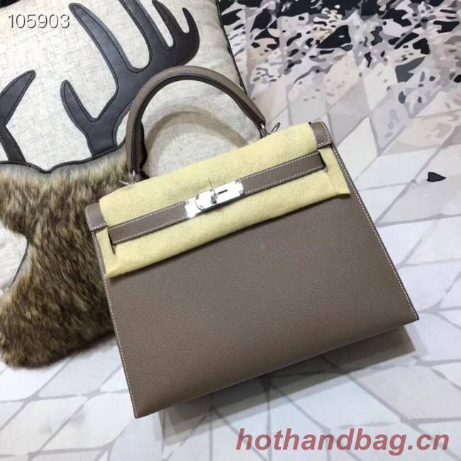 Hermes original Kelly Epsom Leather KL32 dark grey