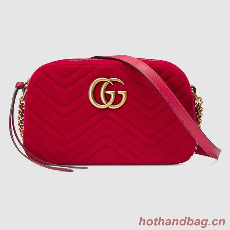 Gucci GG Marmont velvet small shoulder bag 447632 red