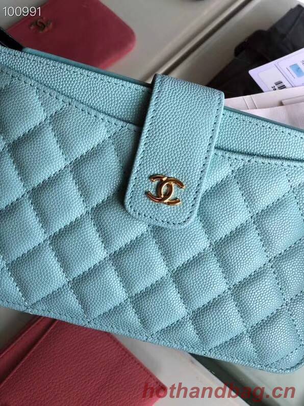 Chanel classic pouch Grained Calfskin & Gold-Tone Metal A81902 sky blue