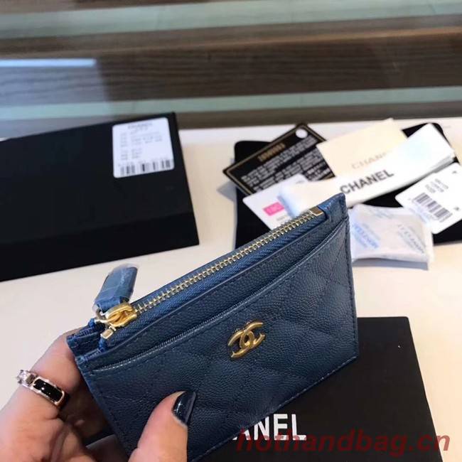 Chanel Coin Purse Metallic Grained Lambskin & gold-Tone Metal A68996 blue