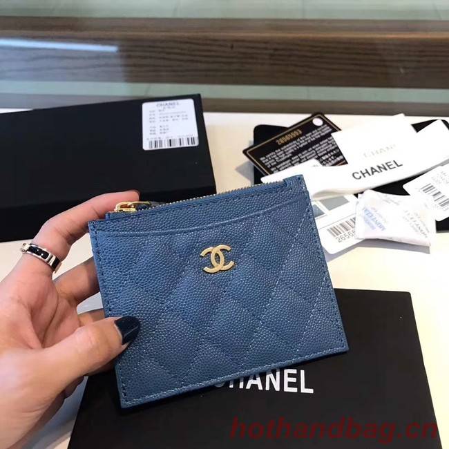 Chanel Coin Purse Metallic Grained Lambskin & gold-Tone Metal A68996 blue