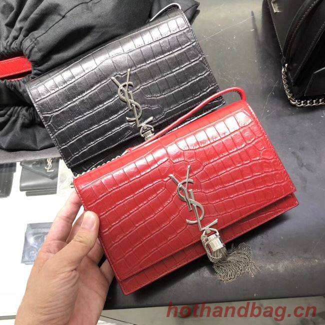 SAINT LAURENT Kate crocodile-embossed leather cross-body bag 452159 Jujube red