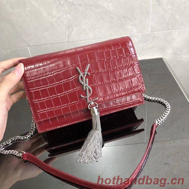 SAINT LAURENT Kate crocodile-embossed leather cross-body bag 452159 Jujube red