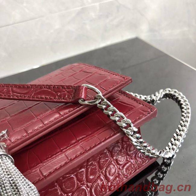 SAINT LAURENT Kate crocodile-embossed leather cross-body bag 452159 Jujube red