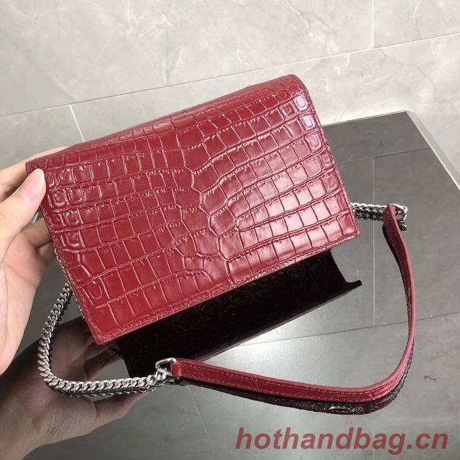 SAINT LAURENT Kate crocodile-embossed leather cross-body bag 452159 Jujube red