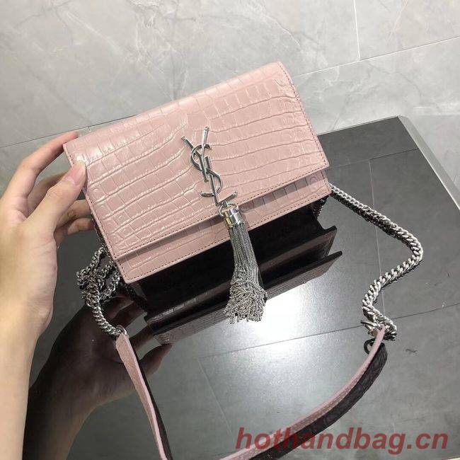 SAINT LAURENT Kate crocodile-embossed leather cross-body bag 452159 Pink