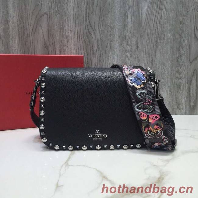 VALENTINO Rockstud grained leather messenger 0936B black