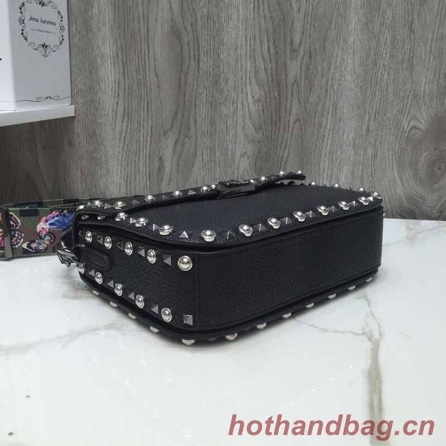 VALENTINO Rockstud grained leather messenger 0936B black