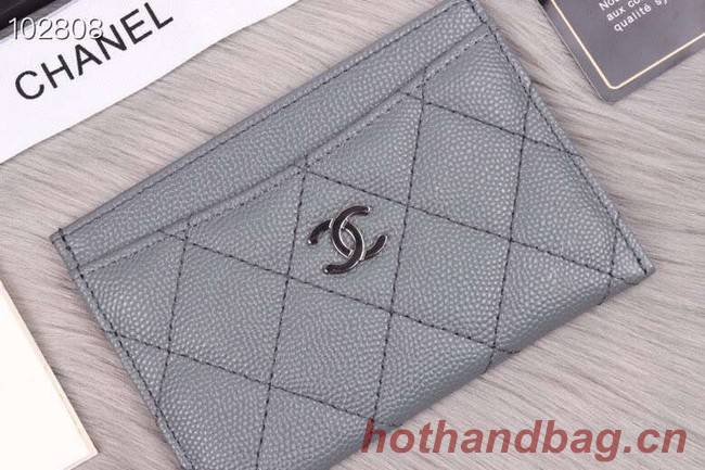 Chanel classic card holder Grained Calfskin & Gold-Tone Metal A31510 grey