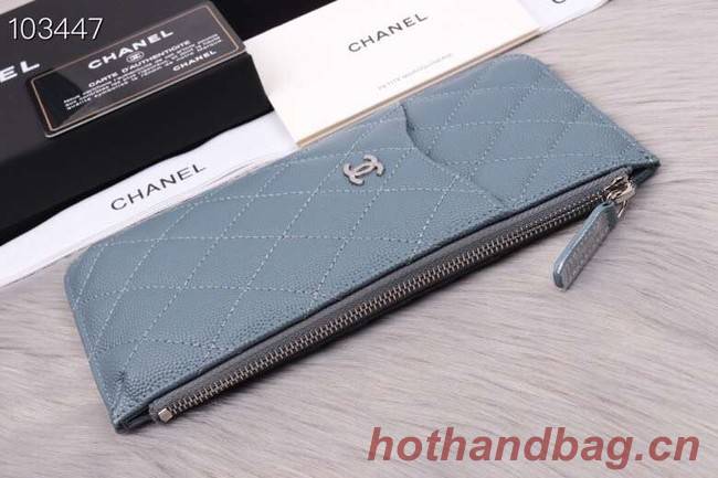 Chanel classic pouch Grained Calfskin& silver-Tone Metal A84402 light blue