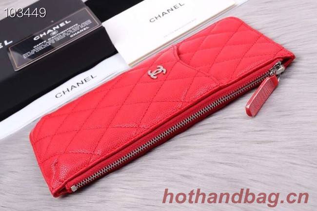 Chanel classic pouch Grained Calfskin& silver-Tone Metal A84402 red