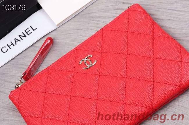 Chanel classic small pouch Grained Calfskin& silver-Tone Metal A82365 red