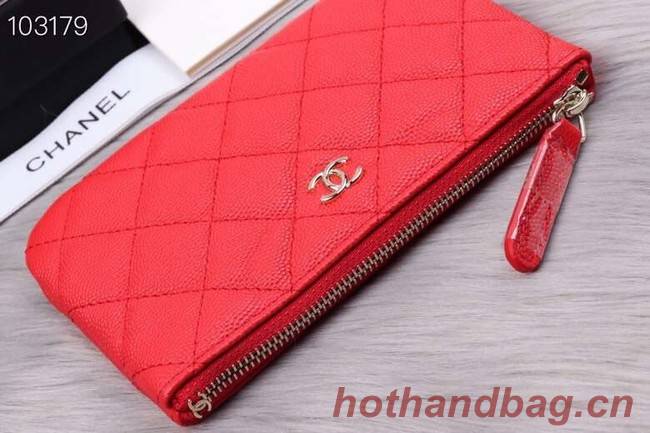 Chanel classic small pouch Grained Calfskin& silver-Tone Metal A82365 red