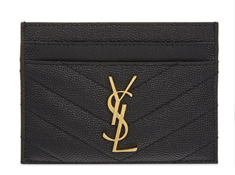 SAINT LAURENT Monogram leather card holder 88337 Gold-Tone Metal Black