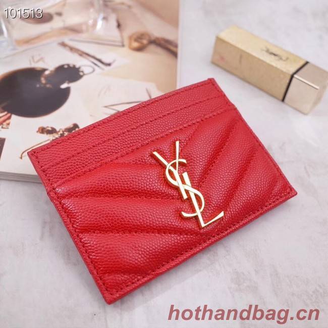 SAINT LAURENT Monogram leather card holder 88337 Gold-Tone Metal red