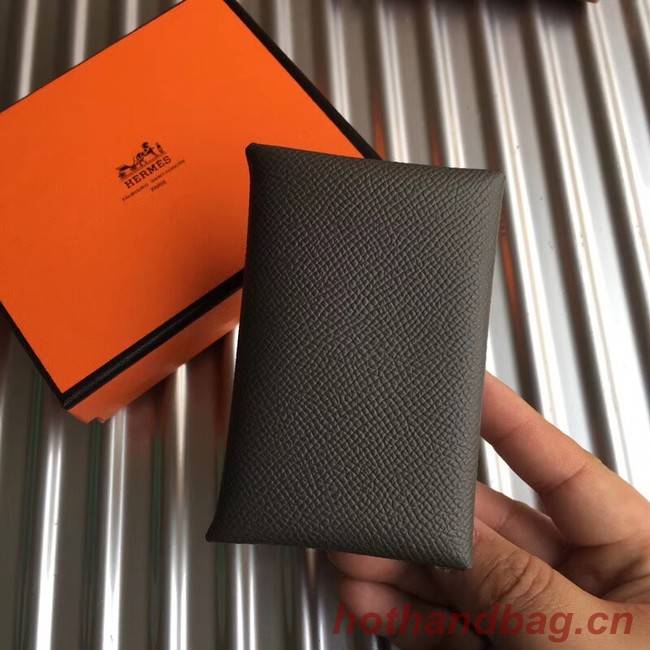 Hermes Bastia Epsom card case H0369 dark grey