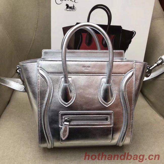 CELINE MICRO LUGGAGE HANDBAG IN LAMINATED LAMBSKIN 189793 SILVER