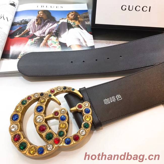 Gucci Leather belt with crystal Double G buckle 550111 Chocolates