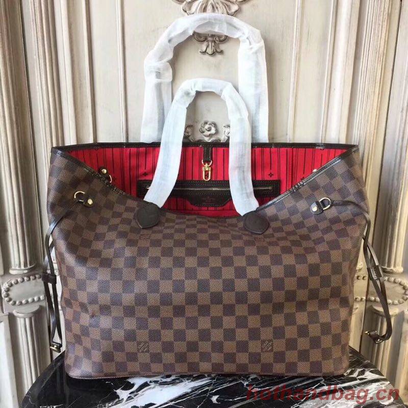 Louis Vuitton original Damier Ebene Canvas Neverfull GM N51106 Red