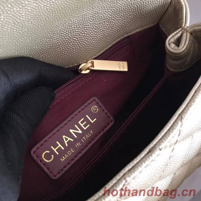 Chanel original Caviar leather flap bag top handle A92290 Light gold&Gold-Tone Metal